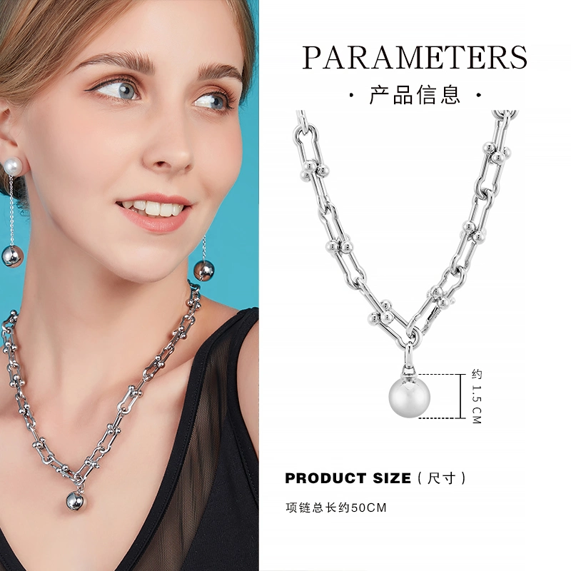Single Pearl Necklace Pendant Platinum Necklaces for Women 86g