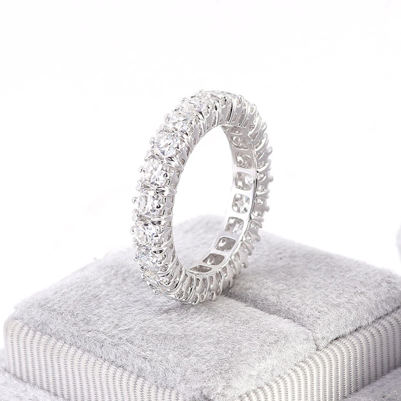 Full Eternity Ring Band with Round Oec Moissanite Stone with Custom Ring Size and Free Engraved Letters