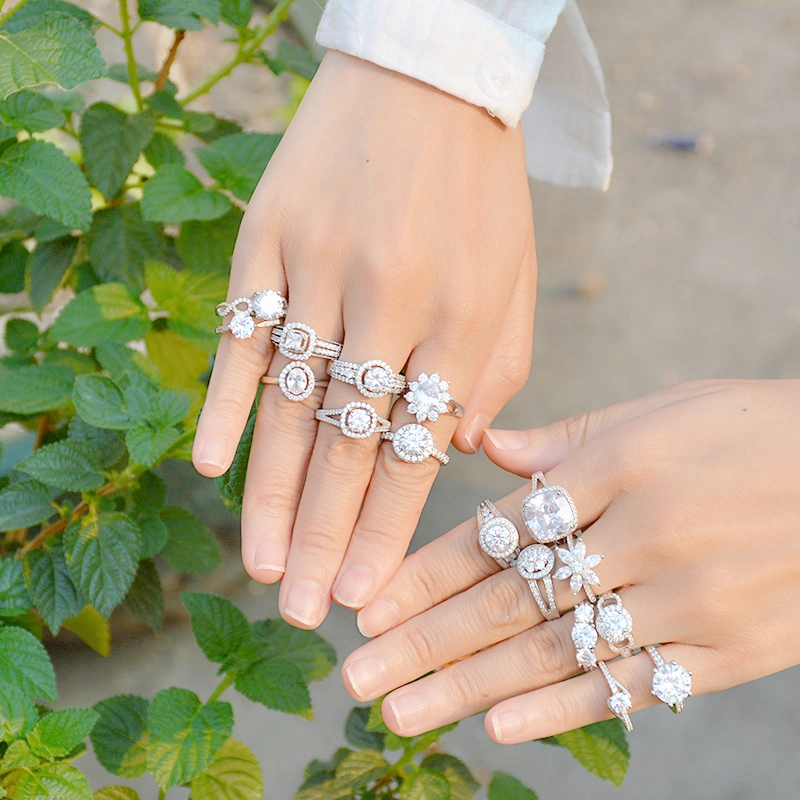 OEM Jewelry Factory Custom Adjustable 925 Sterling Silver Moissanite Cubic Zirconia Wedding Engagement Ring Women