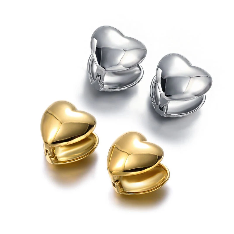 18K Gold Plated Stainless Steel Double Layered Heart Shape Stud Earrings