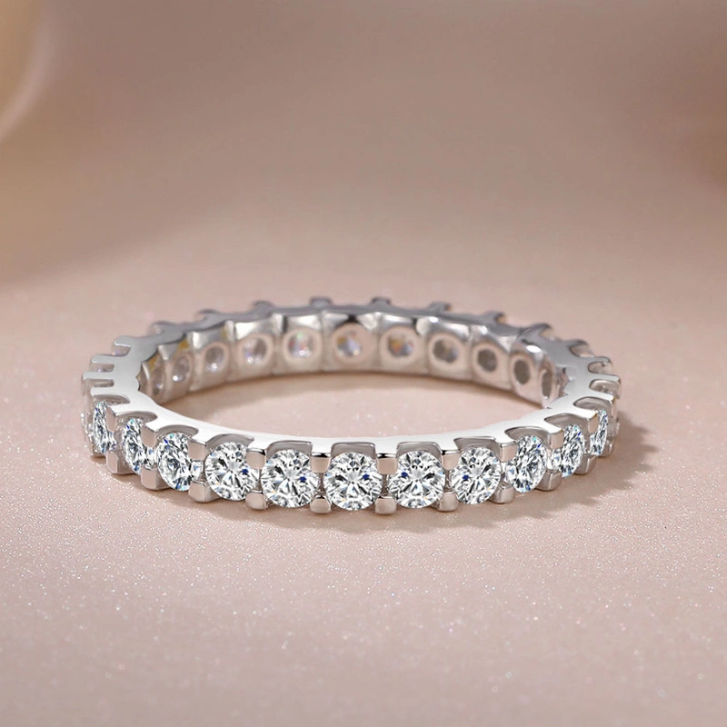 Solid 10K White Gold G-H-I Color Moissanite Eternity Engagement Ring Wedding Band for Women