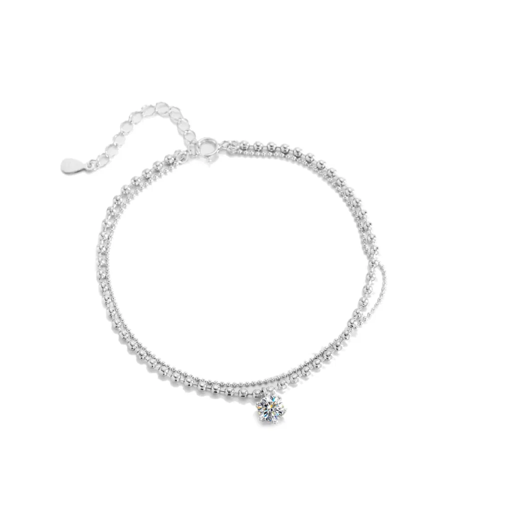 S925 Sterling Silver Simple Fashion Light Luxury Double Layer Jewelry Moissanite Diamond Round Bead Bracelet