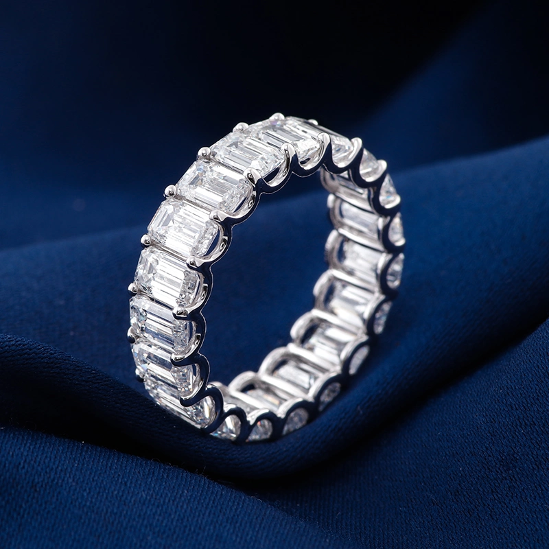 High-Quality 8CT Emerald Cut Moissanite 5.6mm Wide and 2.3mm Thick PT950 Eternity Band for Wedding