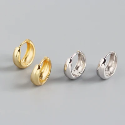 925 Sterling Silver Jewelry Dome Huggie Hoop Earrings