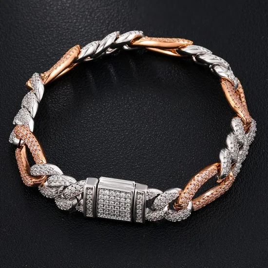 Rose Gold Plated 10mm 925 Sterling Silver Iced out Vvs Moissanite with Gra Certification Cuban Link Bracelet
