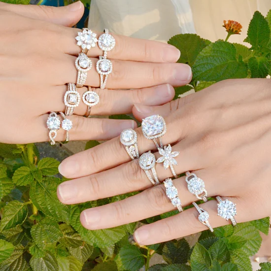 OEM Jewelry Factory Custom Adjustable 925 Sterling Silver Moissanite Cubic Zirconia Wedding Engagement Ring Women