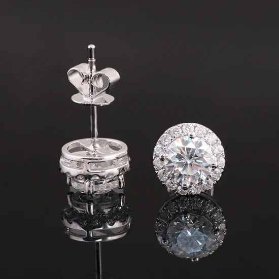 925 Silver Jewelry Moissanite Bijoux 6.5mm Round Cut Moissanite Earring Moissanite Jewelry Stud Earrings for Ladies
