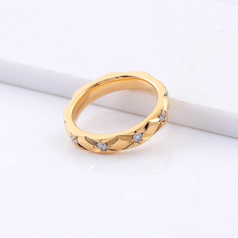 Fashion Design Wedding Band in Solid 18 Karat Paved Melee Moissanite Diamond Yellow Gold 3.4mm Width Band for Men