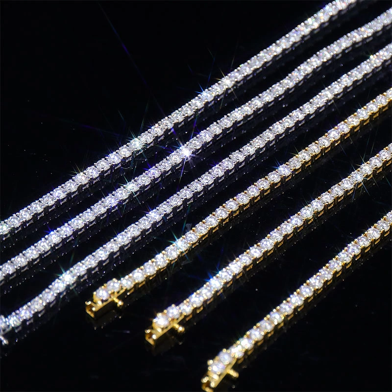 4mm 18K Gold Tennis Chain Vvs Moissanite Diamond Micro Prong Setting 6-9 Inch Iced out Tennis Bracelet for Man and Women