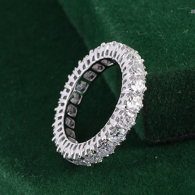Full Eternity Ring Band with Round Oec Moissanite Stone with Custom Ring Size and Free Engraved Letters