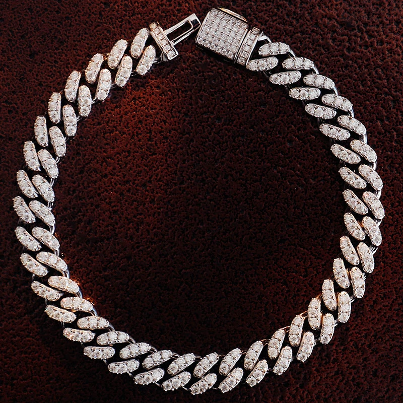 Wholesale Price White Gold 2 Rows Iced out Moissanite Diamond 10mm Cuban Link Bracelet for Men and Women