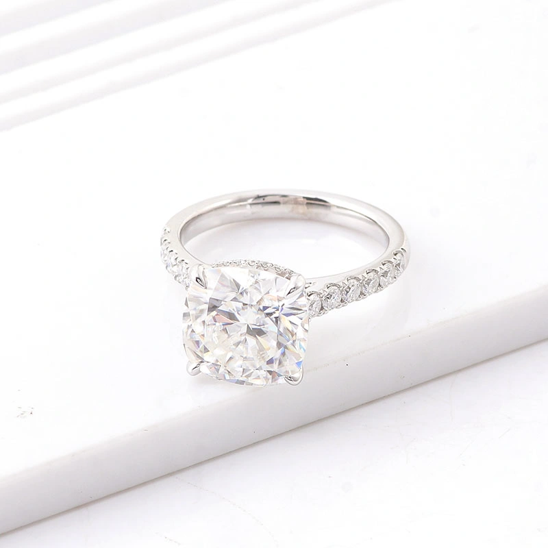 Provence Moissanite Rings Vvs 9*9mm Cushion Cut Moissanite Loose Diamond 14K White Gold Moissanite Ring Wedding Band
