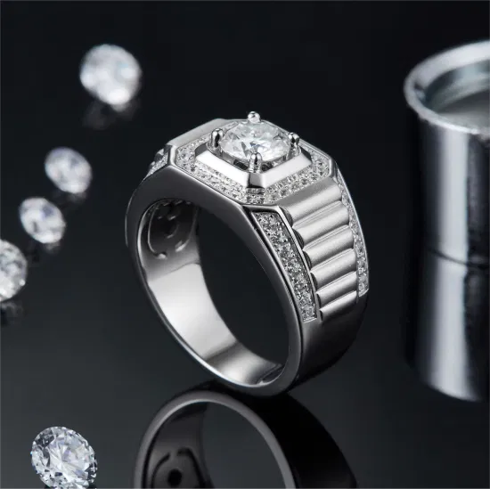 Hot Selling Engagement Jewelry White Gold Plated Silver 925 1CT D Color Vvs Moissanite Diamond Men Wedding Band Ring